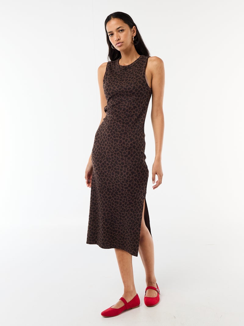 Vestido midi de canalé sin mangas Marron - Kiabi