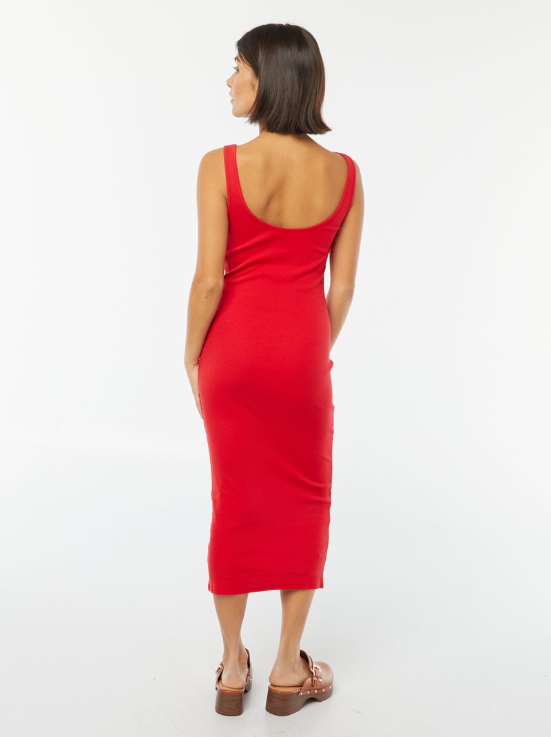 Vestido midi de canalé sin mangas ROJO - Kiabi