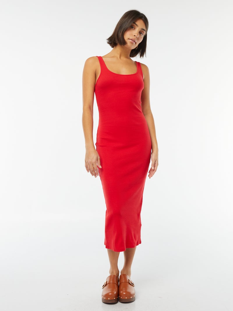 Vestido midi de canalé sin mangas ROJO - Kiabi