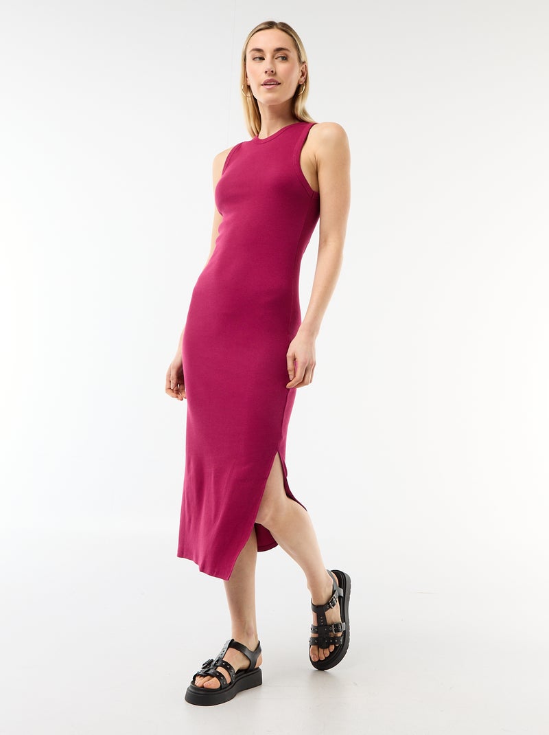 Vestido midi de canalé sin mangas Rojo - Kiabi