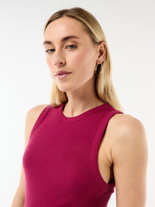 Vestido midi de canalé sin mangas - Kiabi