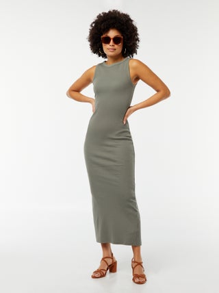 Vestido midi de canalé sin mangas