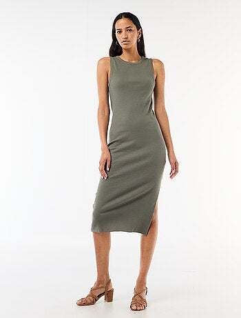 Vestido midi de canalé sin mangas