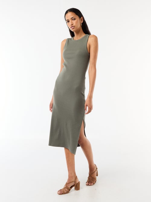 Vestido midi de canalé sin mangas - Kiabi