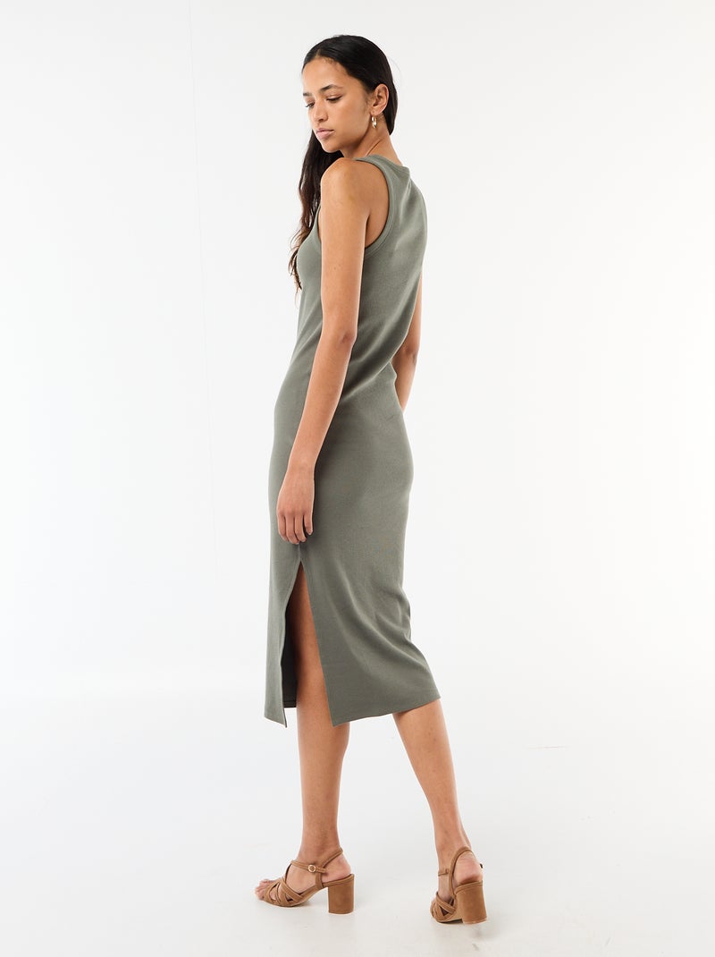 Vestido midi de canalé sin mangas Verde - Kiabi