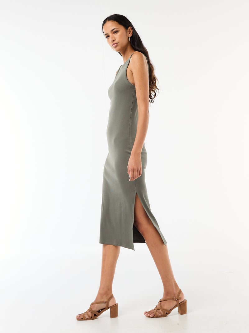 Vestido midi de canalé sin mangas Verde - Kiabi