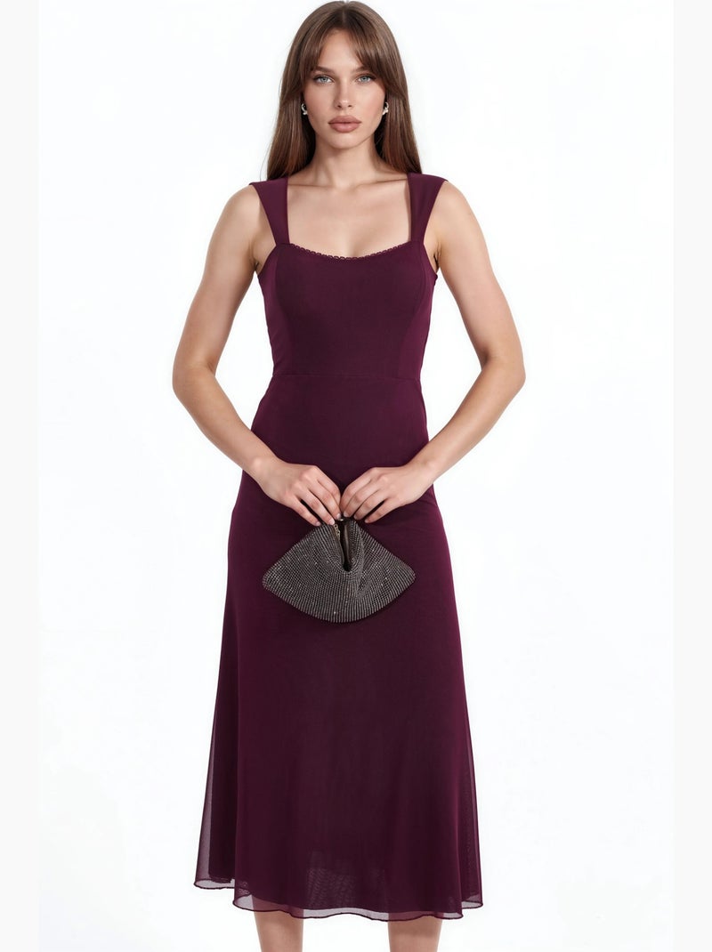 Vestido midi de corte a con cuello de corazón hiccup Rojo burdeos - Kiabi