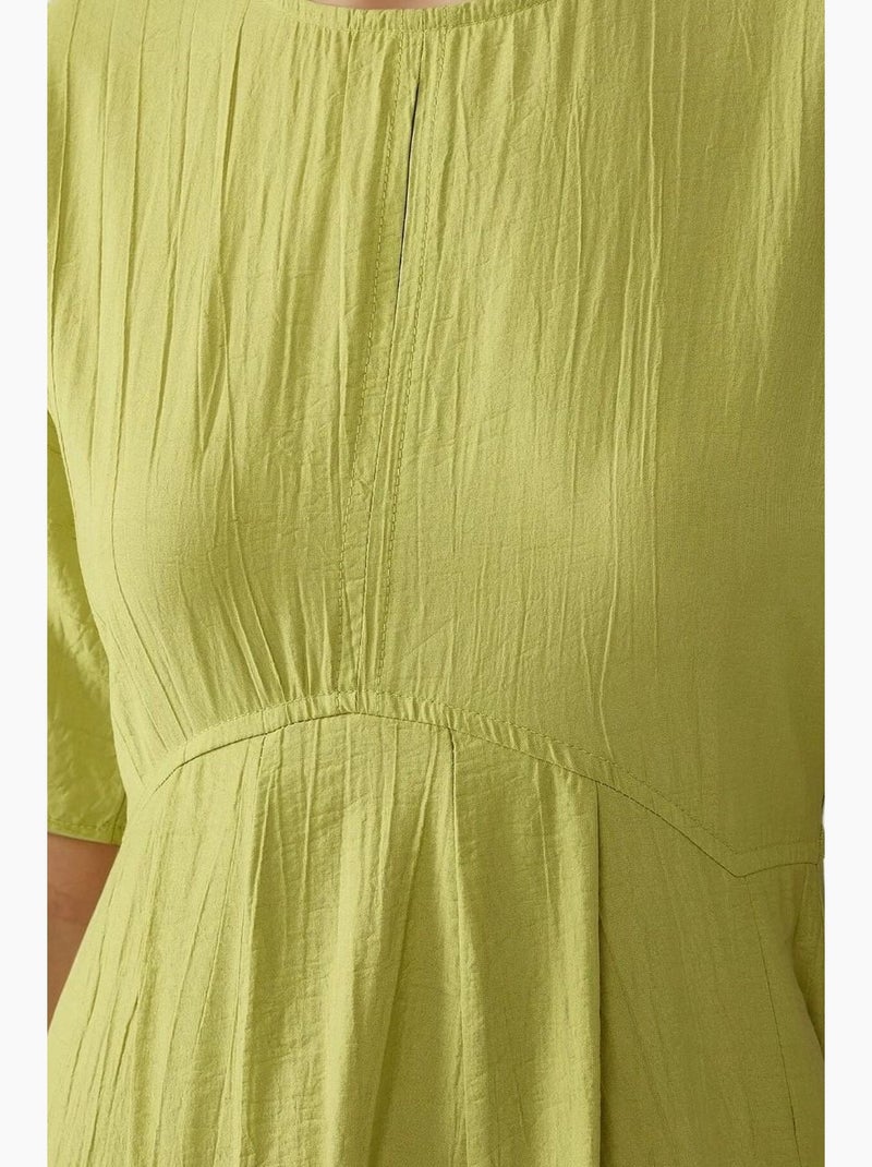 Vestido midi de corte a con cuello redondo hiccup Verde caqui - Kiabi