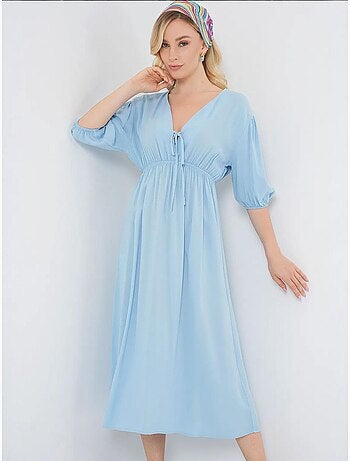 Vestido midi de corte a con escote en v y detalle de ribete bdart