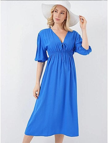 Vestido midi de corte a con escote en v y detalle de ribete bdart