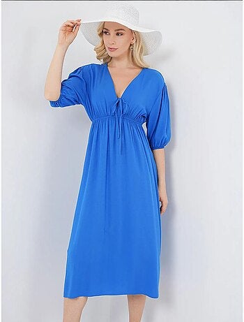 Vestido midi de corte a con escote en v y detalle de ribete bdart