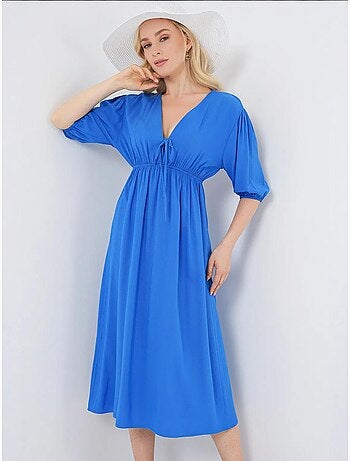 Vestido midi de corte a con escote en v y detalle de ribete bdart
