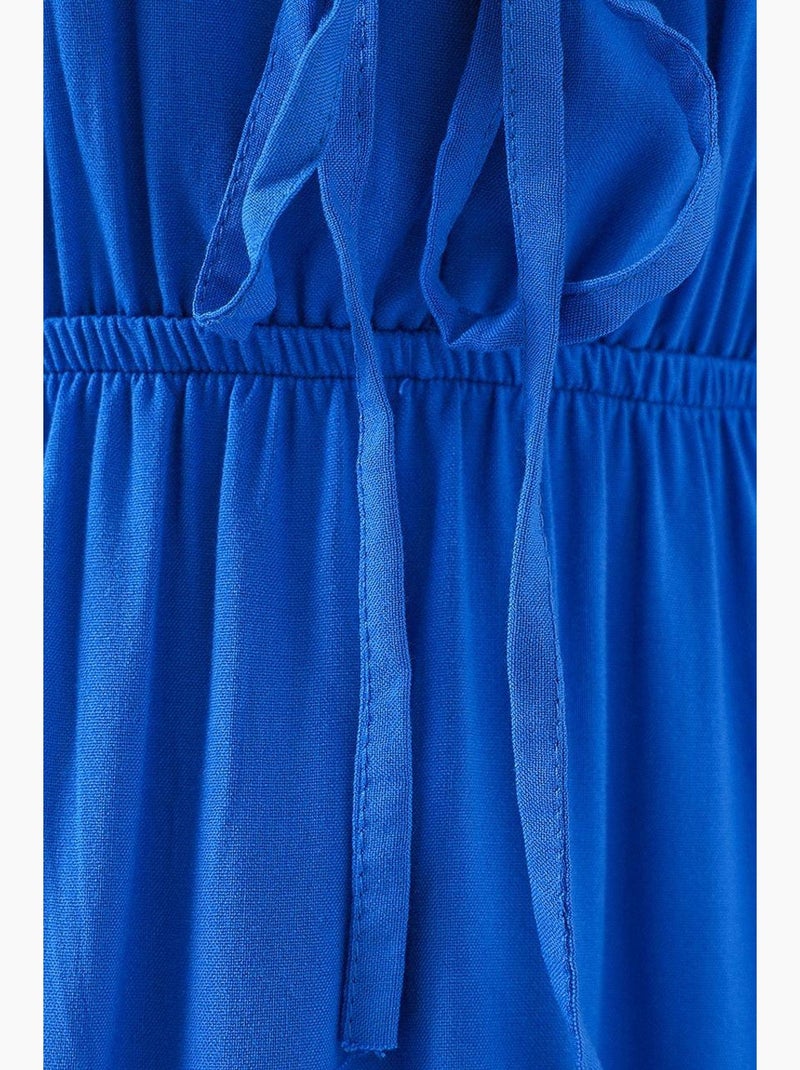 Vestido midi de corte a con escote en v y detalle de ribete bdart Azul eléctrico - Kiabi