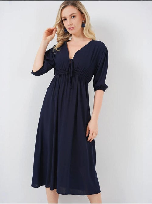 Vestido midi de corte a con escote en v y detalle de ribete bdart - Kiabi