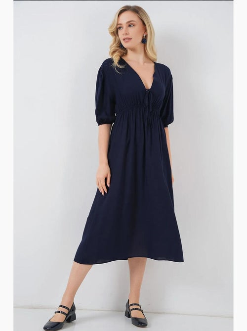 Vestido midi de corte a con escote en v y detalle de ribete bdart - Kiabi