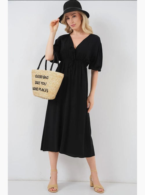 Vestido midi de corte a con escote en v y detalle de ribete bdart - Kiabi
