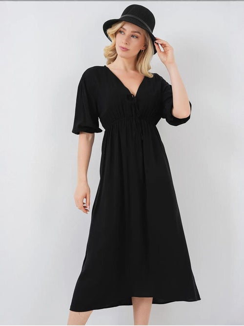 Vestido midi de corte a con escote en v y detalle de ribete bdart - Kiabi