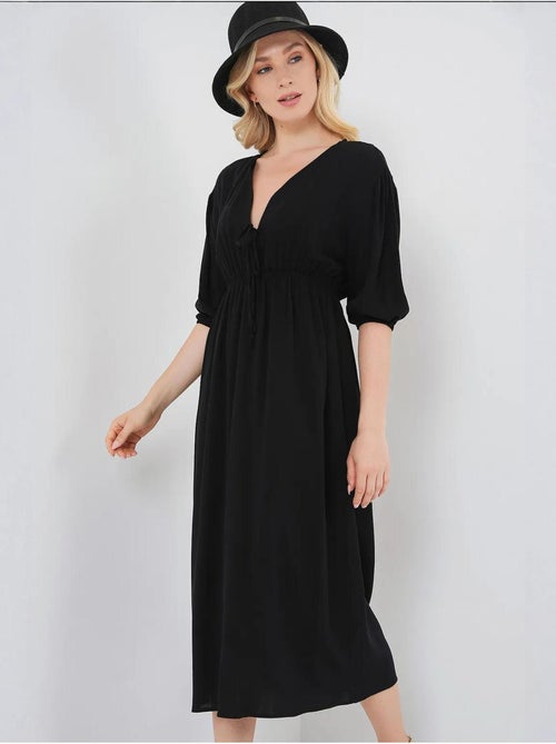 Vestido midi de corte a con escote en v y detalle de ribete bdart - Kiabi