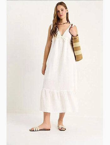 Vestido midi de corte a con escote en v y detalle de ribete lucci