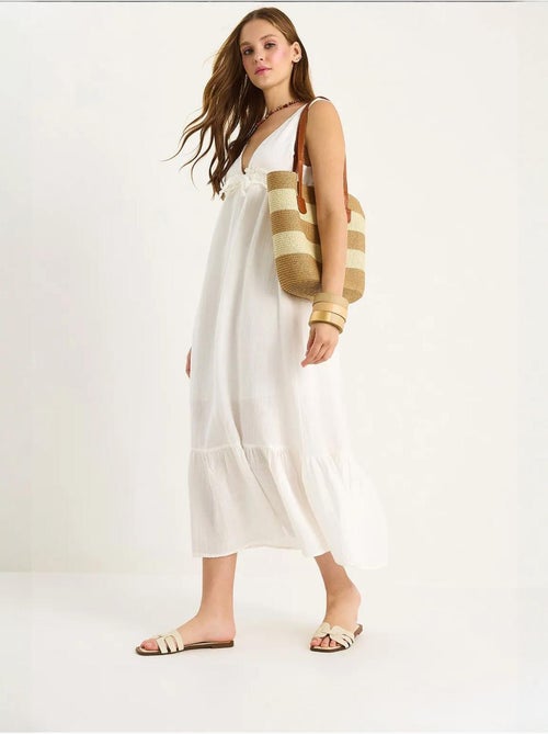 Vestido midi de corte a con escote en v y detalle de ribete lucci - Kiabi Vestido midi de corte a con escote en v y detalle de ribete lucci - Kiabi