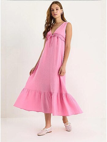 Vestido midi de corte a con escote en v y detalle de ribete lucci