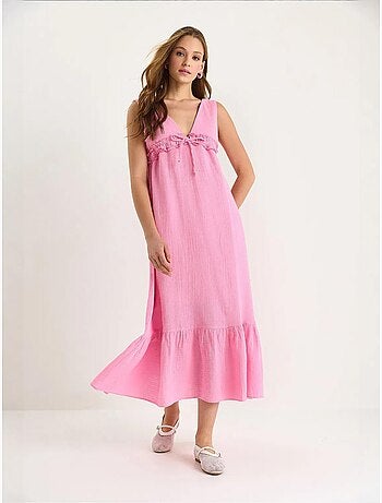 Vestido midi de corte a con escote en v y detalle de ribete lucci