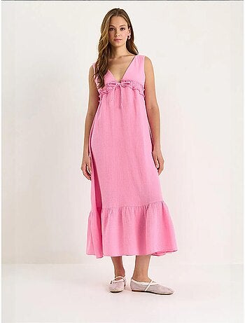 Vestido midi de corte a con escote en v y detalle de ribete lucci