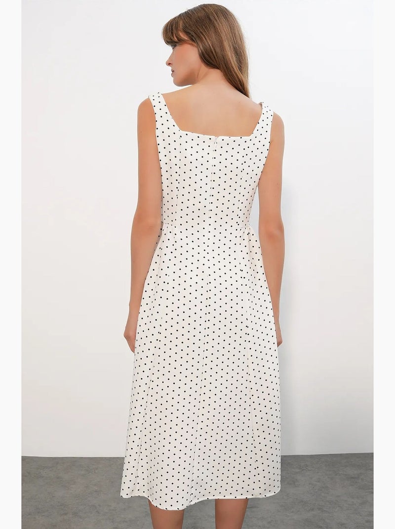 Vestido midi de corte a con lunares bdart Blanco roto - Kiabi