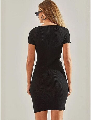 Vestido midi de corte ajustado con cuello redondo y elástico lucci