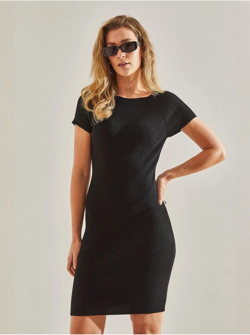 Vestido midi de corte ajustado con cuello redondo y elástico lucci - Kiabi