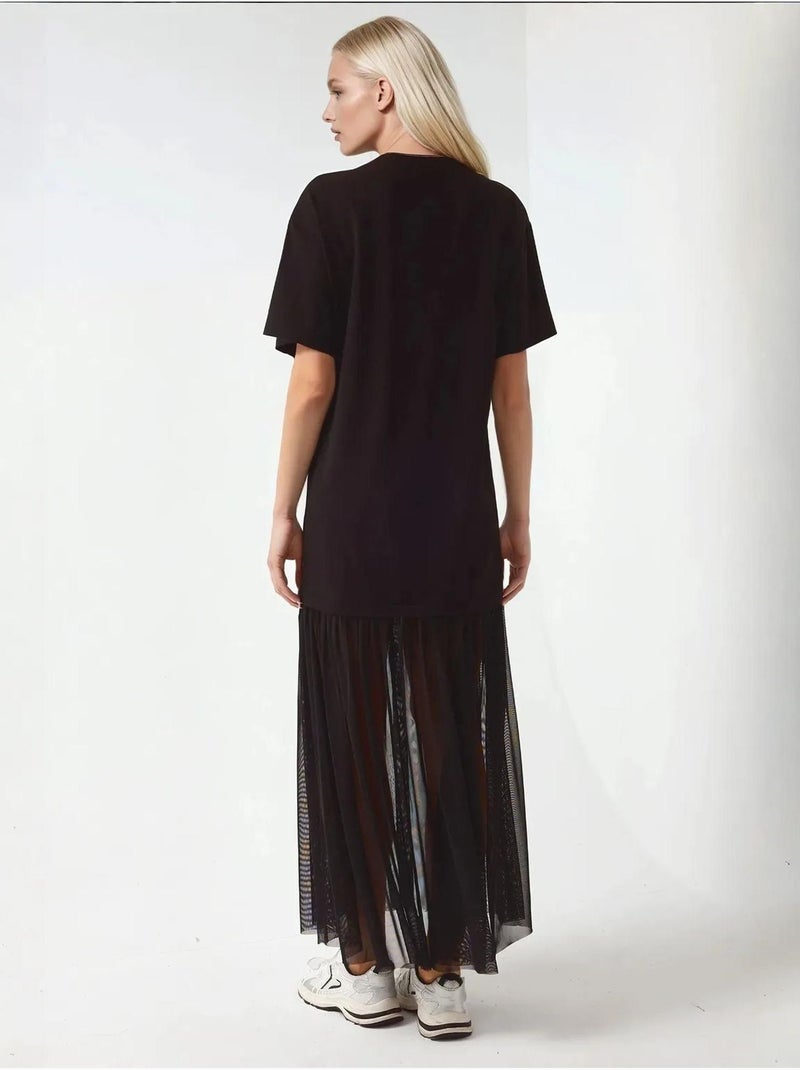 Vestido midi de corte cómodo con falda de tul colección pika hiccup Negro - Kiabi