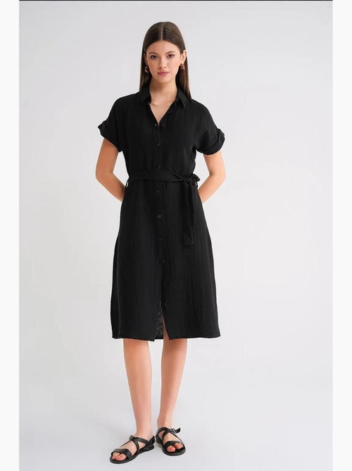 Vestido midi de corte relajado con cuello camisero y cierre de botones mixray - Kiabi