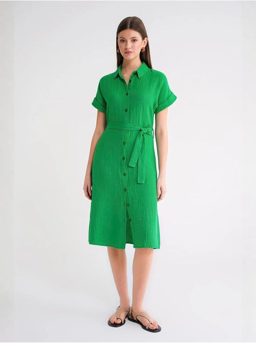 Vestido midi de corte relajado con cuello camisero y cierre de botones mixray - Kiabi
