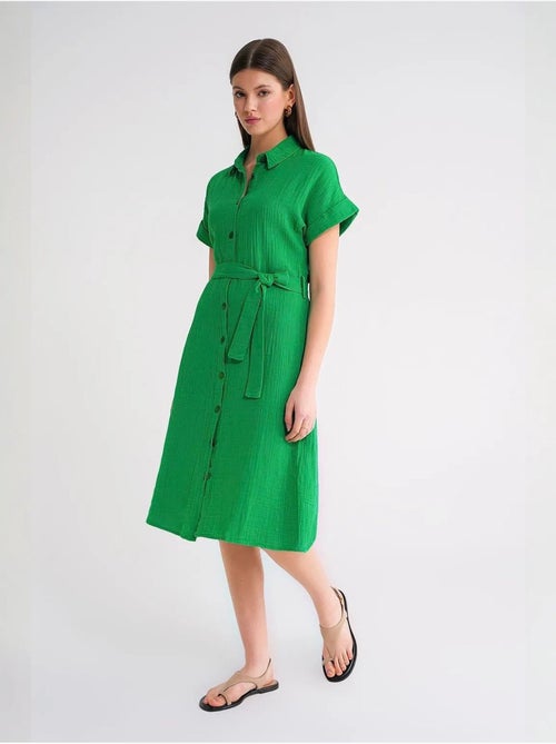 Vestido midi de corte relajado con cuello camisero y cierre de botones mixray - Kiabi