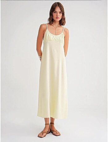 Vestido midi de corte relajado con cuello cuadrado y detalle de volantes de mixray