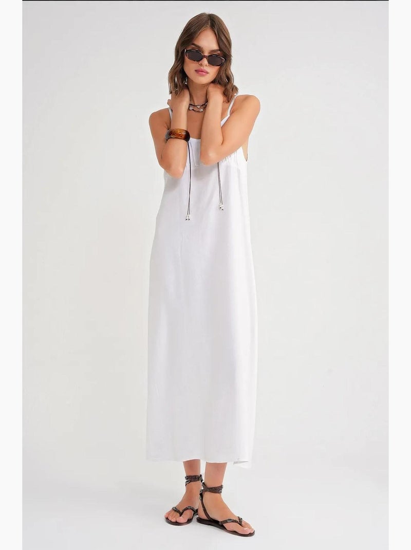 Vestido midi de corte relajado con cuello cuadrado y detalle de volantes de mixray Blanco - Kiabi