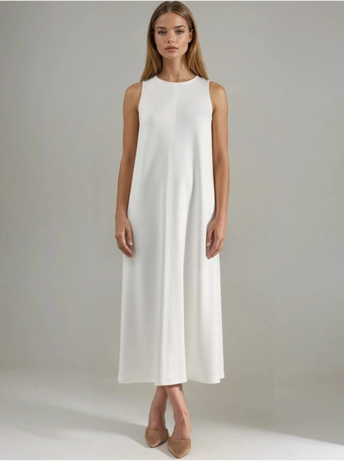 Vestido midi de corte relajado con cuello redondo hiccup - Kiabi Vestido midi de corte relajado con cuello redondo hiccup - Kiabi