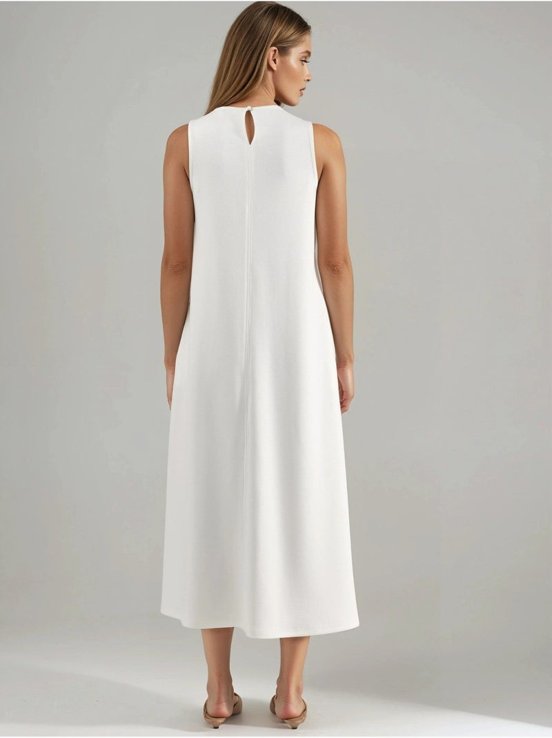 Vestido midi de corte relajado con cuello redondo hiccup Blanco roto - Kiabi