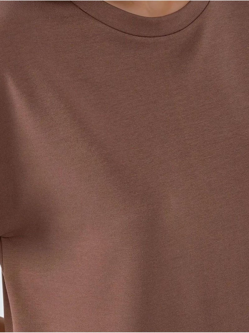 Vestido midi de corte relajado con cuello redondo hiccup Marrón oscuro - Kiabi