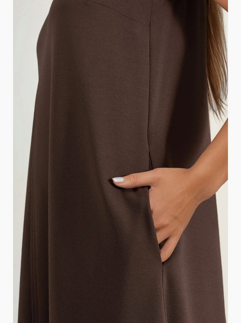 Vestido midi de corte relajado con cuello redondo hiccup Marrón oscuro - Kiabi