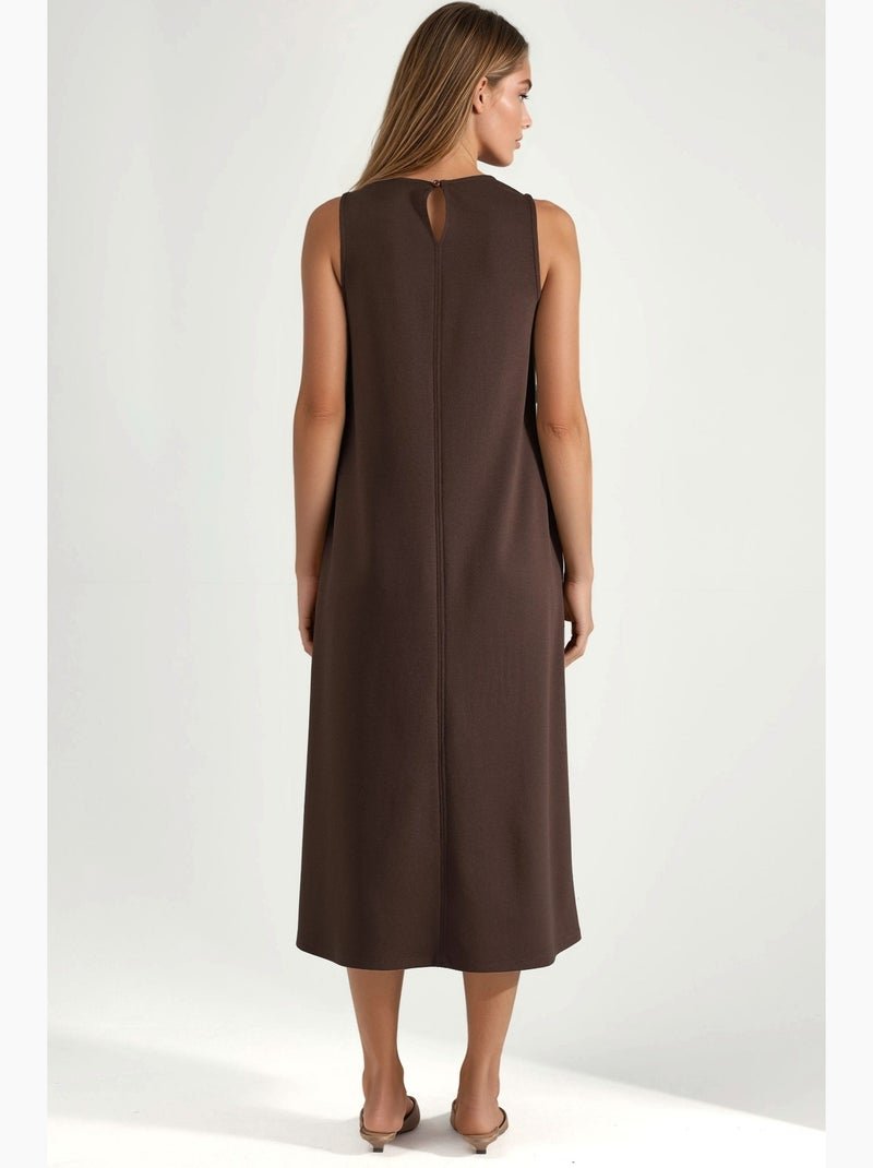 Vestido midi de corte relajado con cuello redondo hiccup Marrón oscuro - Kiabi