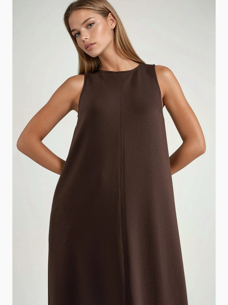 Vestido midi de corte relajado con cuello redondo hiccup Marrón oscuro - Kiabi