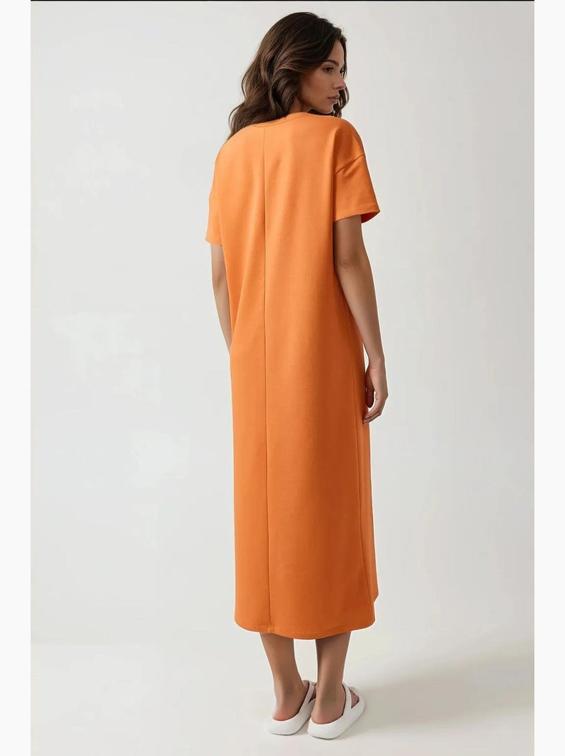Vestido midi de corte relajado con cuello redondo hiccup Naranja claro - Kiabi
