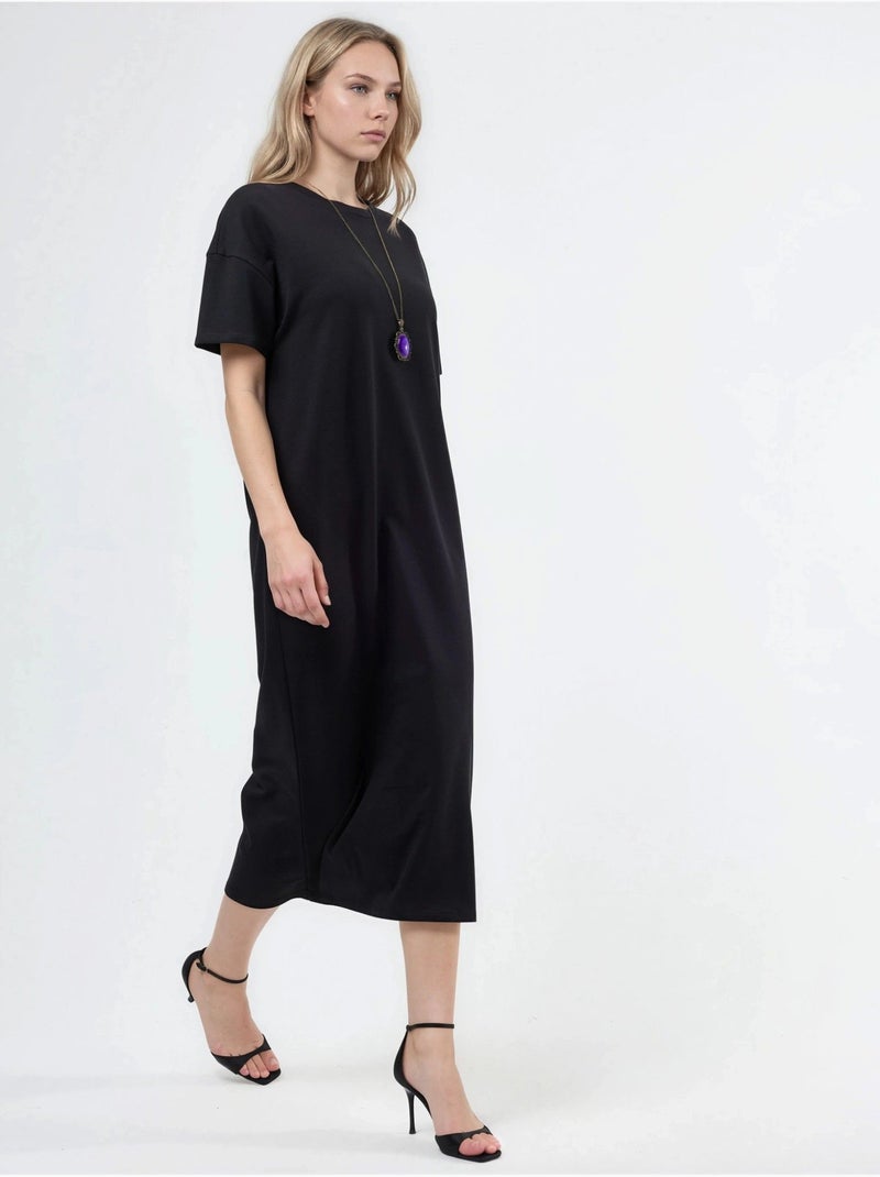 Vestido midi de corte relajado con cuello redondo hiccup Negro - Kiabi