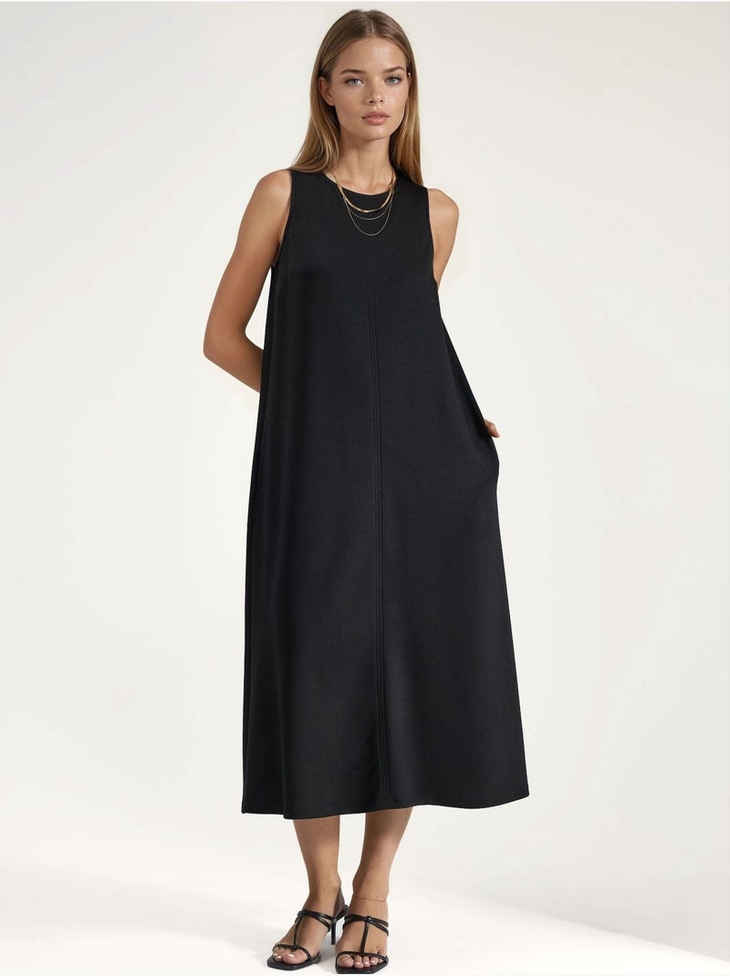 Vestido midi de corte relajado con cuello redondo hiccup Negro - Kiabi
