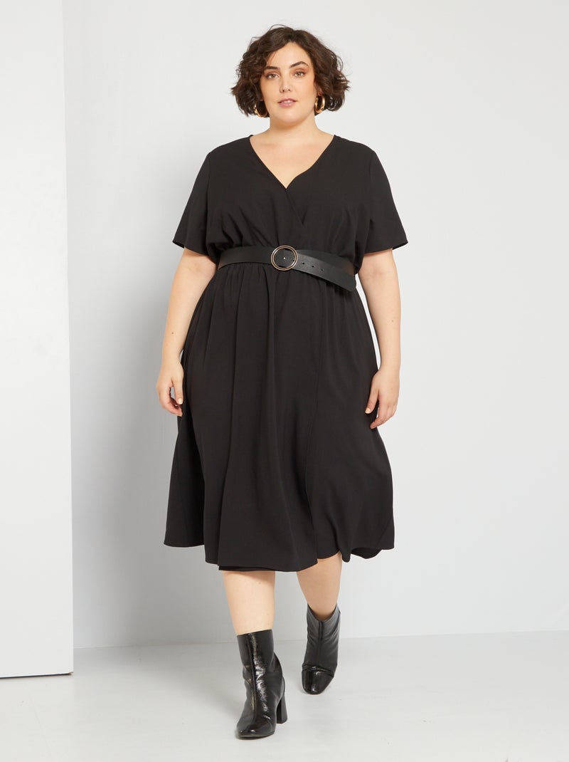 Vestido midi de crespón Negro - Kiabi