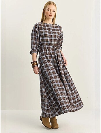 Vestido midi de cuadros con cinturón lucci