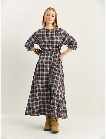 Vestido midi de cuadros con cinturón lucci