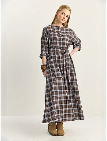 Vestido midi de cuadros con cinturón lucci