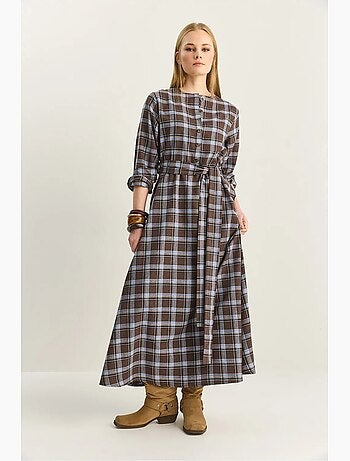 Vestido midi de cuadros con cinturón lucci